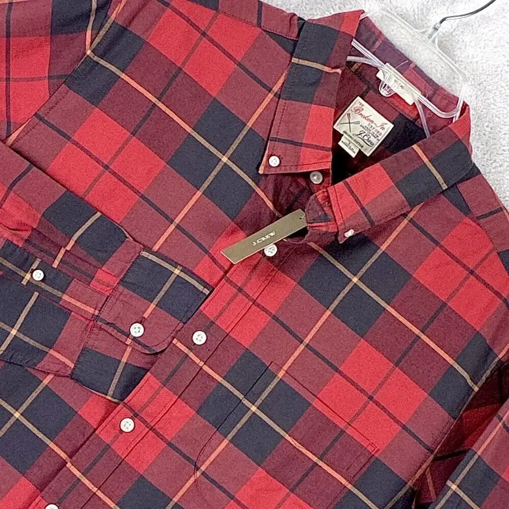 J.Crew Shirt Mens L Red Black Plaid Broken In Oxford Preppy Lumberjack Slim Fit